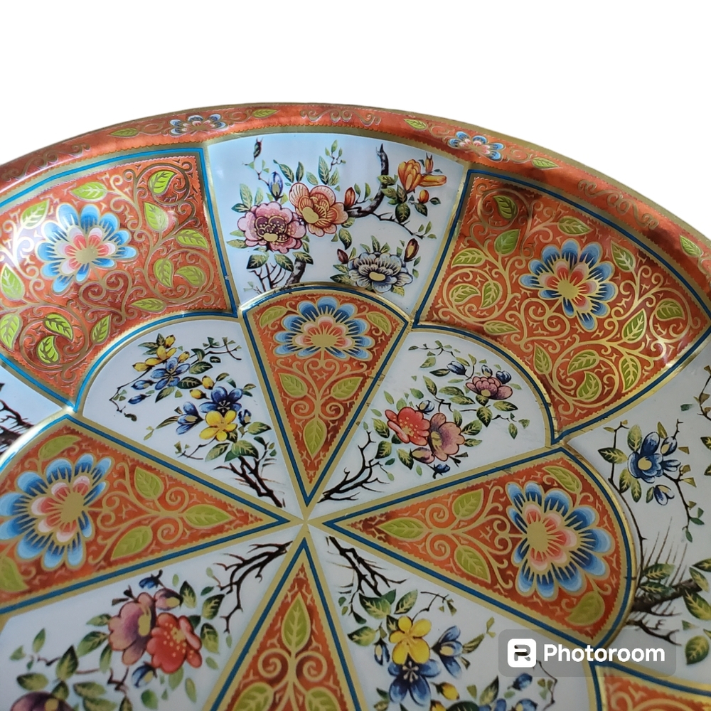 Daher Decorated Ware 1971 Tin Bowl Floral Orange Blue White Made In England - Picture 7 of 11